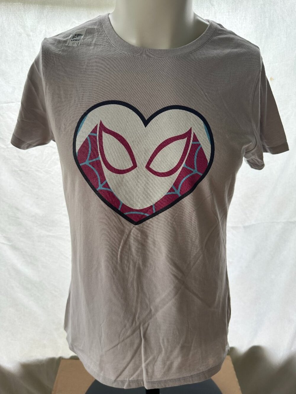 Spider-Man Heart Shaped Mask Men's Light Gray T Shirt Medium Marvel